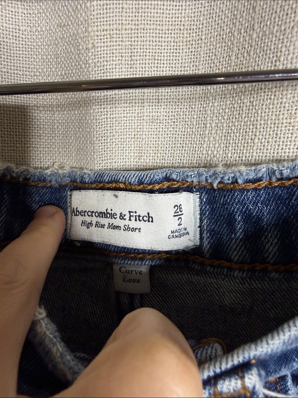 Abercrombie & Fitch Blue Distressed High-Rise Denim Shorts - Picture 2 of 3